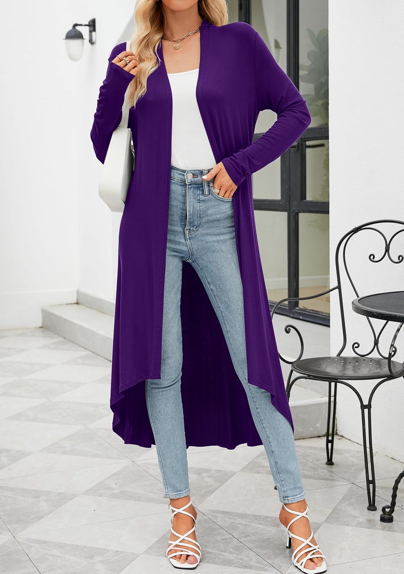 POGTMM Women's Long Open Front Drape Lightweight Maxi Long Sleeve Cardigan Sweater (Purple, M) - Image 5